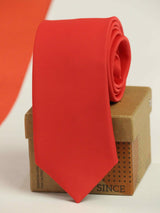 Ruby Red solid necktie in woven microfiber, flat lay