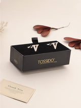 Silver Alphabet V Cufflink - TOSSIDO
