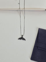 Silver Black Stone Whale Tail Pendant Necklace - TOSSIDO