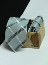 Silver Check Necktie & Pocket Square Giftset - TOSSIDO