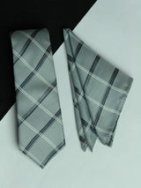 Silver Check Necktie & Pocket Square Giftset - TOSSIDO