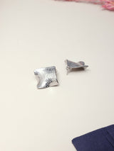 Silver Crackle Square Stud Earrings - TOSSIDO