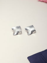 Silver Crackle Square Stud Earrings - TOSSIDO
