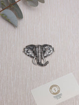 Silver Crystal Elephant Head Brooch - TOSSIDO