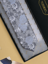 Silver Floral Woven Silk Necktie - TOSSIDO