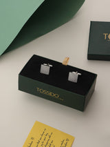 Silver Geometric Cufflinks - TOSSIDO
