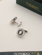 Silver Geometric Cufflinks - TOSSIDO