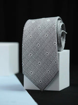 Silver Geometric Handmade Silk Necktie - TOSSIDO