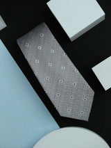 Silver Geometric Handmade Silk Necktie - TOSSIDO