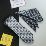 Silver Geometric Necktie & Pocket Square Giftset - TOSSIDO