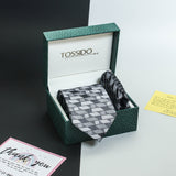 Silver Geometric Necktie & Pocket Square Giftset - TOSSIDO