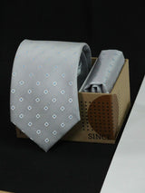 Silver Geometric Necktie & Pocket Square Giftset - TOSSIDO