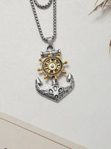 Silver & Gold Anchor Ship Wheel Men's Chain - TOSSIDO