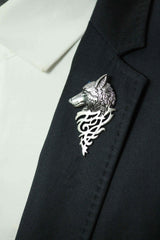 Silver Metal Wolf Brooch - TOSSIDO