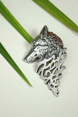 Silver Metal Wolf Brooch - TOSSIDO