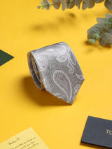 Silver Paisley Woven Silk Necktie - TOSSIDO