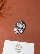 Silver Pearl Horse Head Brooch - TOSSIDO