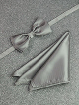 Silver Solid Bowtie & Pocket Square Set - TOSSIDO
