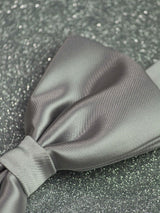 Silver Solid Bowtie & Pocket Square Set - TOSSIDO