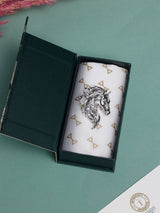 Silver Windswept Mane Horse Head Brooch - TOSSIDO