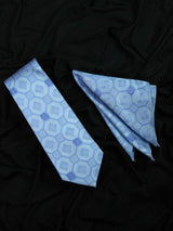 Sky Blue Geometric Necktie & Pocket Square Giftset - TOSSIDO