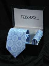 Sky Blue Geometric Necktie & Pocket Square Giftset - TOSSIDO