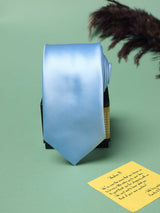 Sky Blue satin twill necktie in woven microfiber, close-up