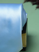Sky Blue satin twill necktie in woven microfiber, tied view