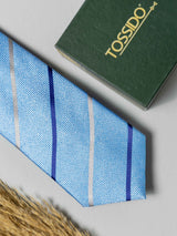 Sky Blue Striped Necktie - TOSSIDO