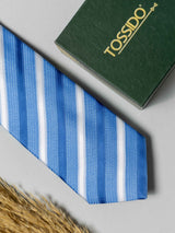Sky Blue & White Striped Necktie - TOSSIDO