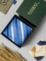 Sky Blue & White Striped Necktie - TOSSIDO