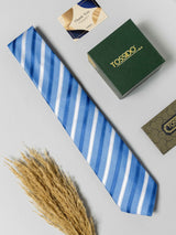 Sky Blue & White Striped Necktie - TOSSIDO