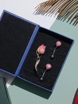 Soft Pink Tulip Brooch and Cufflinks Gift Set - TOSSIDO