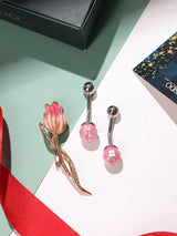Soft Pink Tulip Brooch and Cufflinks Gift Set - TOSSIDO