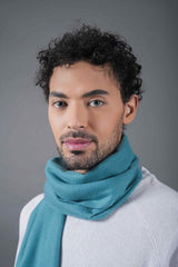 Solid Blue Poly - Wool Muffler with Frills - TOSSIDO