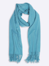 Solid Blue Poly - Wool Muffler with Frills - TOSSIDO