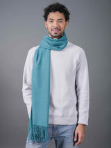 Solid Blue Poly - Wool Muffler with Frills - TOSSIDO