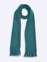 Solid Green Poly - Wool Muffler with Frills - TOSSIDO