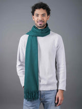 Solid Green Poly - Wool Muffler with Frills - TOSSIDO