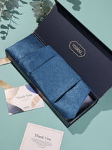 Steel Blue Leaf Woven Cravat & Pocket Square Set - TOSSIDO