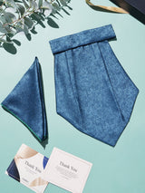 Steel Blue Leaf Woven Cravat & Pocket Square Set - TOSSIDO