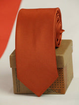 Tan Orange solid necktie in woven microfiber, flat lay