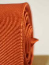 Tan Orange solid necktie in woven microfiber, tied view