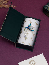 Teal Enamel Orchid Crystal Brooch - TOSSIDO