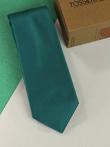 Teal Green solid necktie in woven microfiber, flat lay