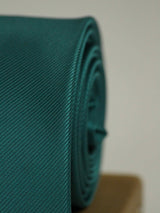 Teal Green solid necktie in woven microfiber, tied view