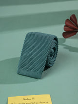 Teal Solid Knitted Necktie - TOSSIDO