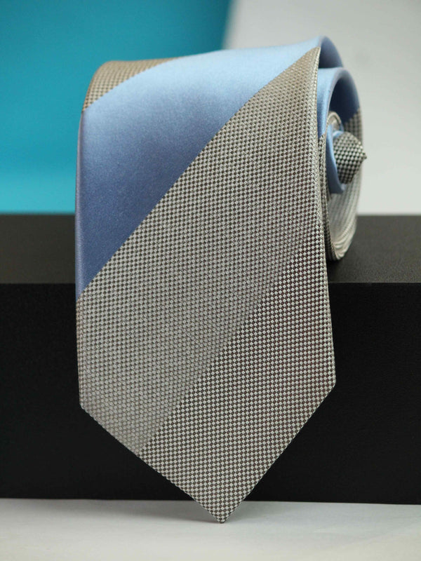 Blue & Beige Stripe Woven Silk Necktie