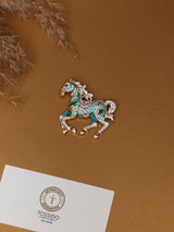 Turquoise Crystal Horse Brooch
