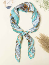 Turquoise Landscape Printed Satin Neckerchief - TOSSIDO